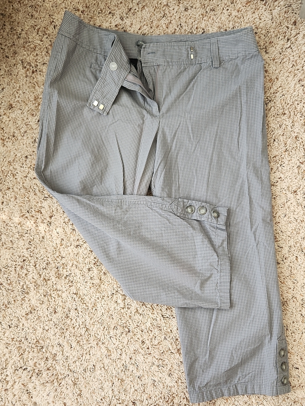 Ann Taylor Gray Micro-Check Capris with Button Tab Hem